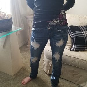 Machine Juniors sz 7 ripped Jeans miss me blingy